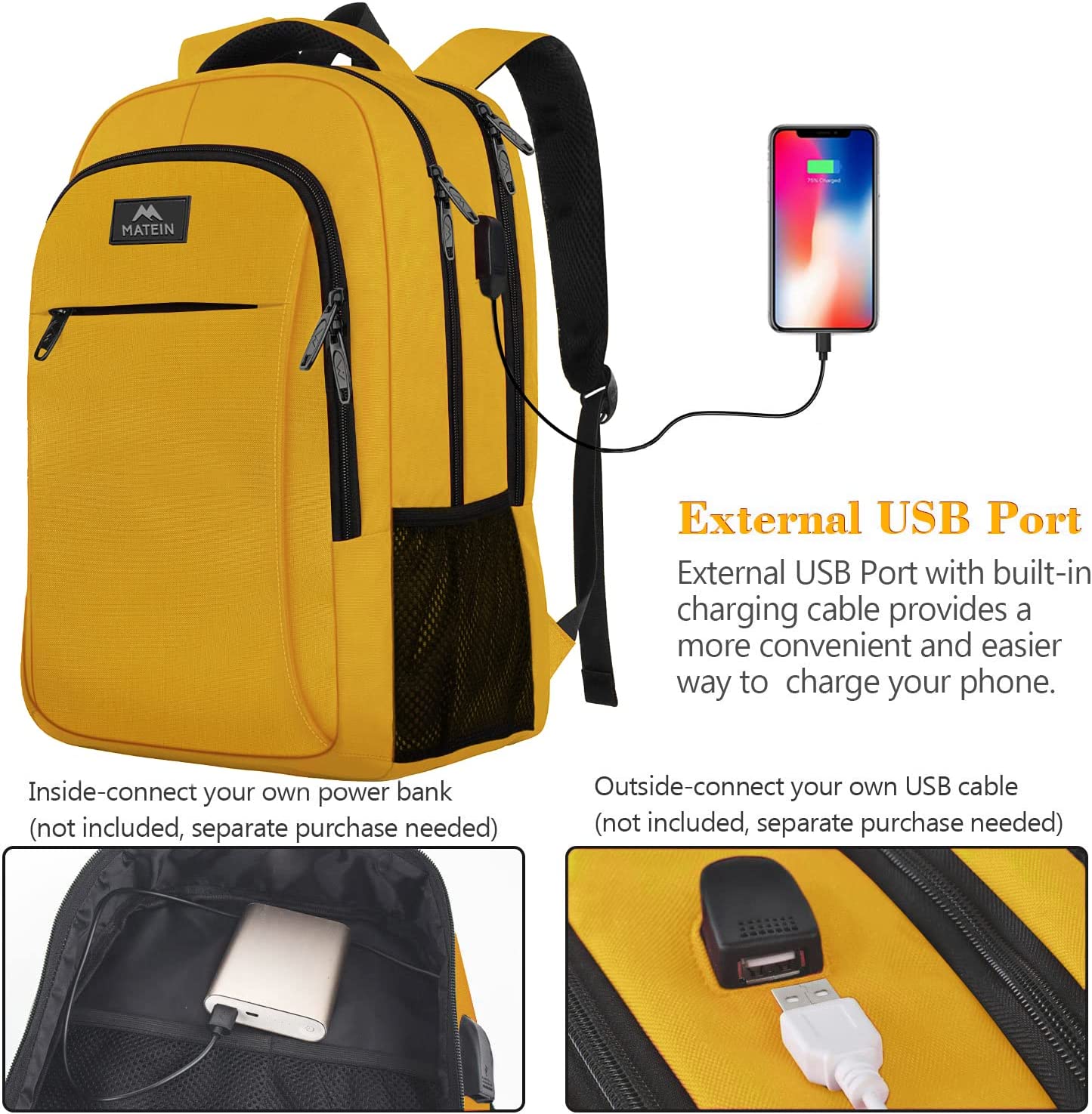 Matein Travel Laptop Backpack, Business Anti Theft Slim Durable Laptops Backpack with USB Charging Port, Water Resistant College School Computer Bag Gifts for Men & Women Fits 15.6 Inch Notebook, Grey - Image 2